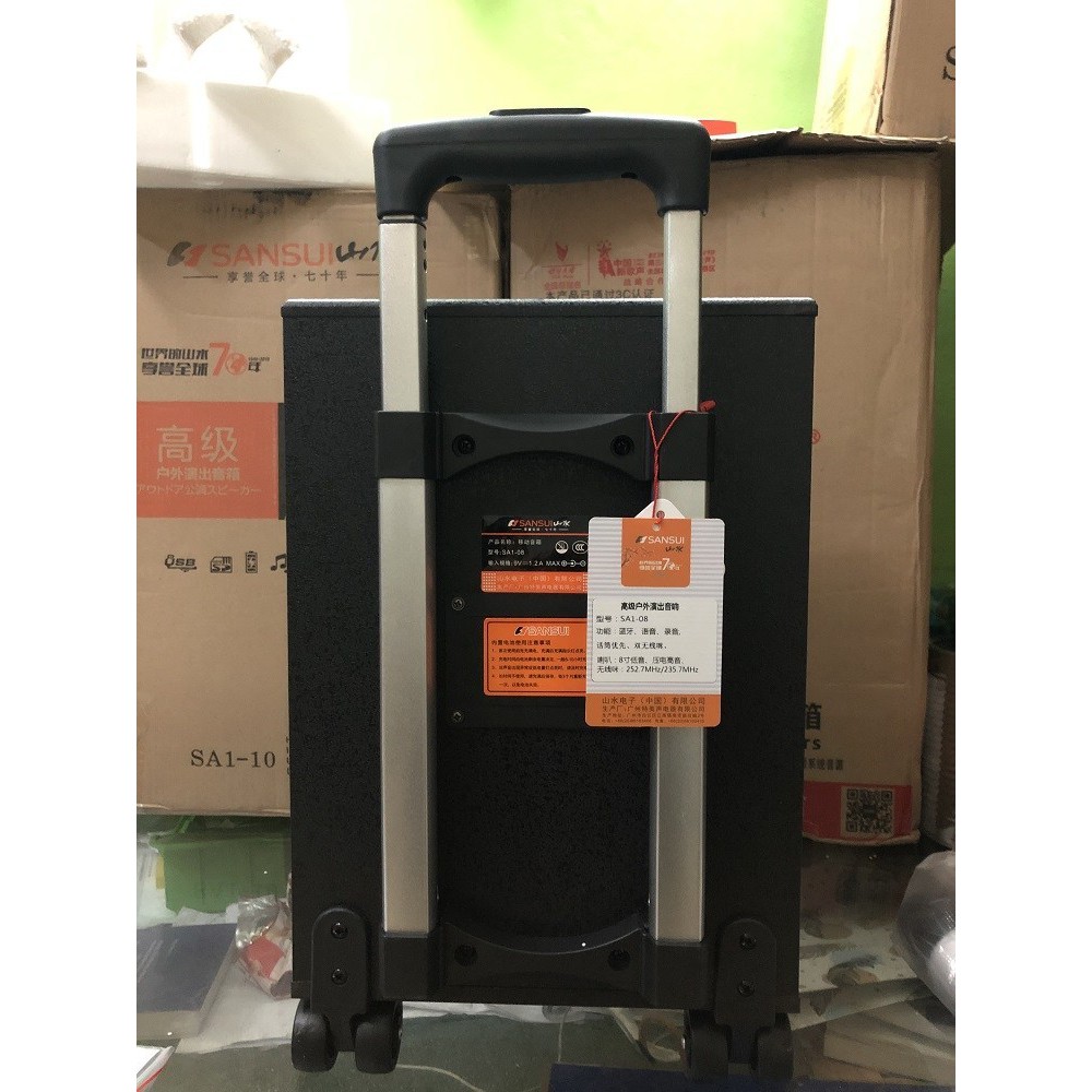 Loa hát karaoke hay giá rẻ Sansui SA1-10, 500W thùng gỗ, bass 2,5 tấc kèm 2 micro không dây, hát hay, bảo hành 1 năm