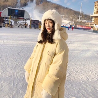 [SẴN] ÁO PHAO NỮ DÁNG DÀI MÀU VÀNG KEM