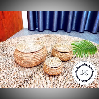 Set 3 giỏ cói hình vuông , tròn trang trí gia đình, tiệm CF....