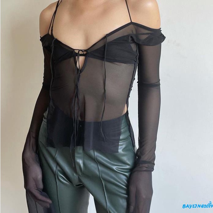 Áo thun tay dài cổ chữ V màu trơn thời trang cho nữ