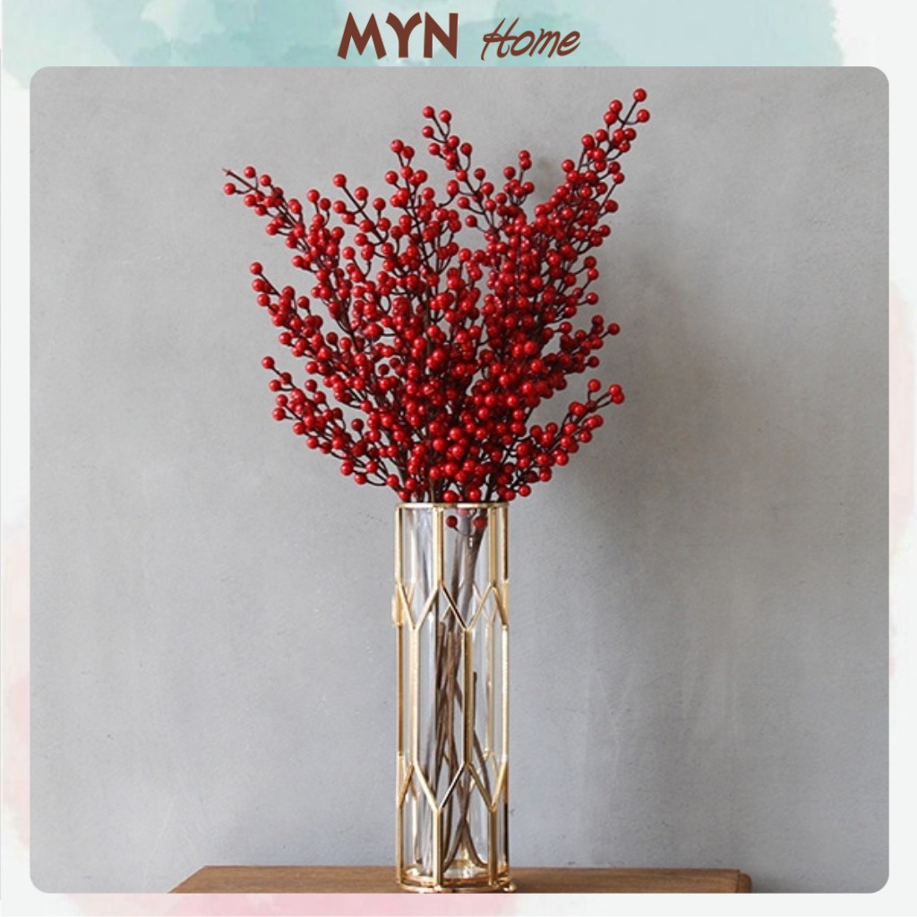 Cành đào đông cao cấp, cành cherry giả trang trí nhà cửa, decor 12 nhánh MYN Home