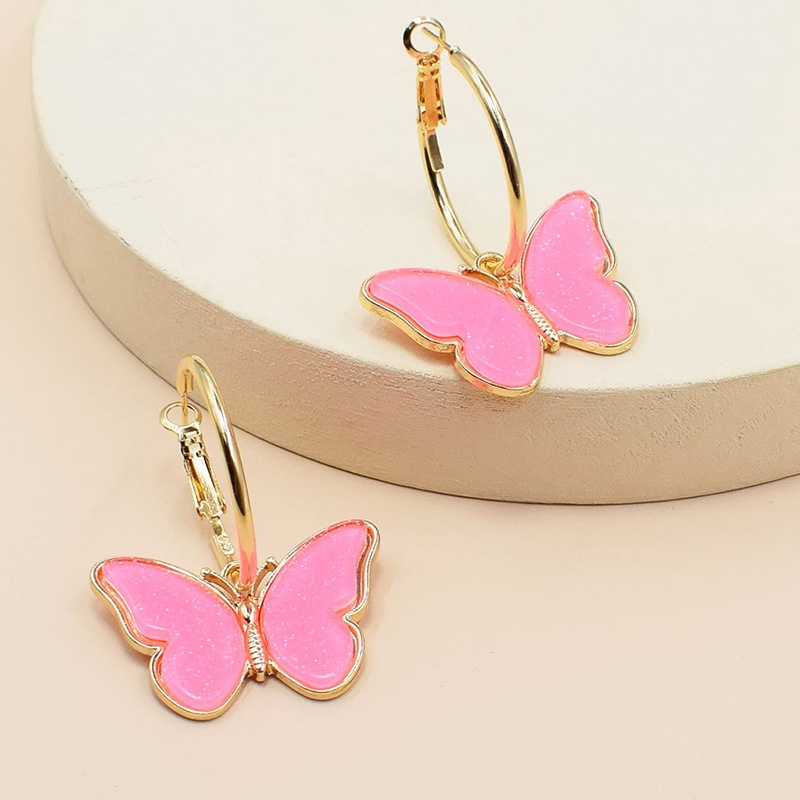 Khuyên tai Pinkdudu PD461 bằng hợp kim acrylic hình tròn phối hình bướm thời trang cho nữ