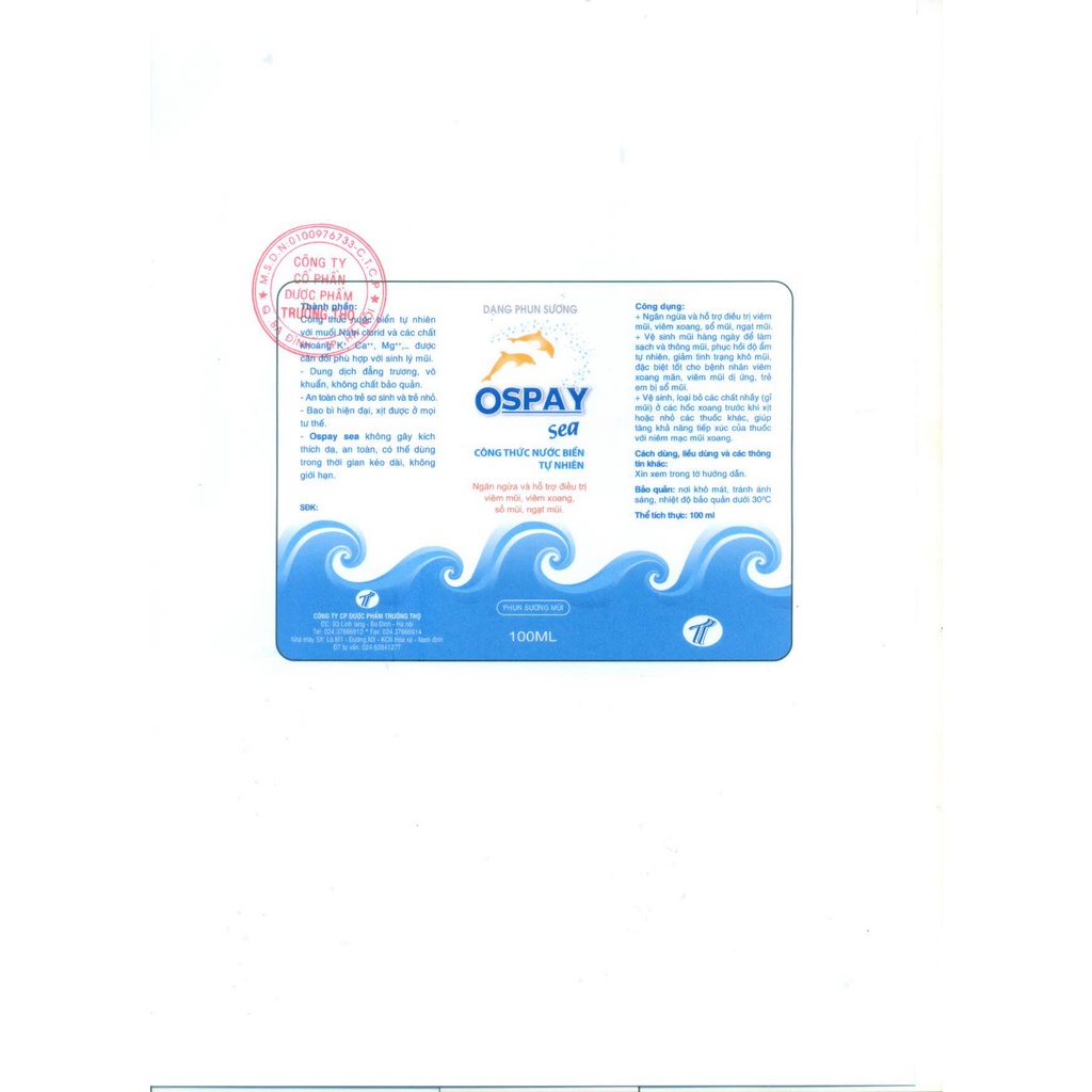 Ospay Sea Baby - Nước xịt rửa mũi, Ngăn ngừa  viêm mũi, viêm xoang, Giúp Kháng khuẩn, vệ sinh mũi cho bé - Hộp 15ml