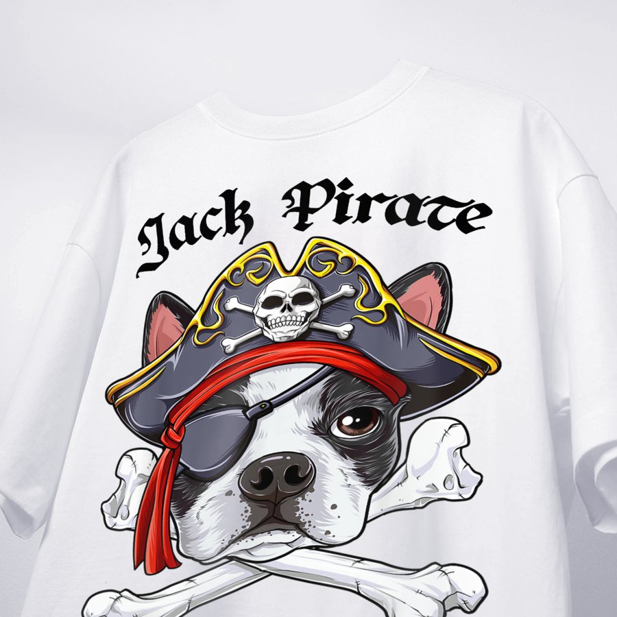 Áo thun nam nữ phom rộng Cotton thoáng mát đầu chó Boston Terrier xương chéo cướp biển MVR KK3962