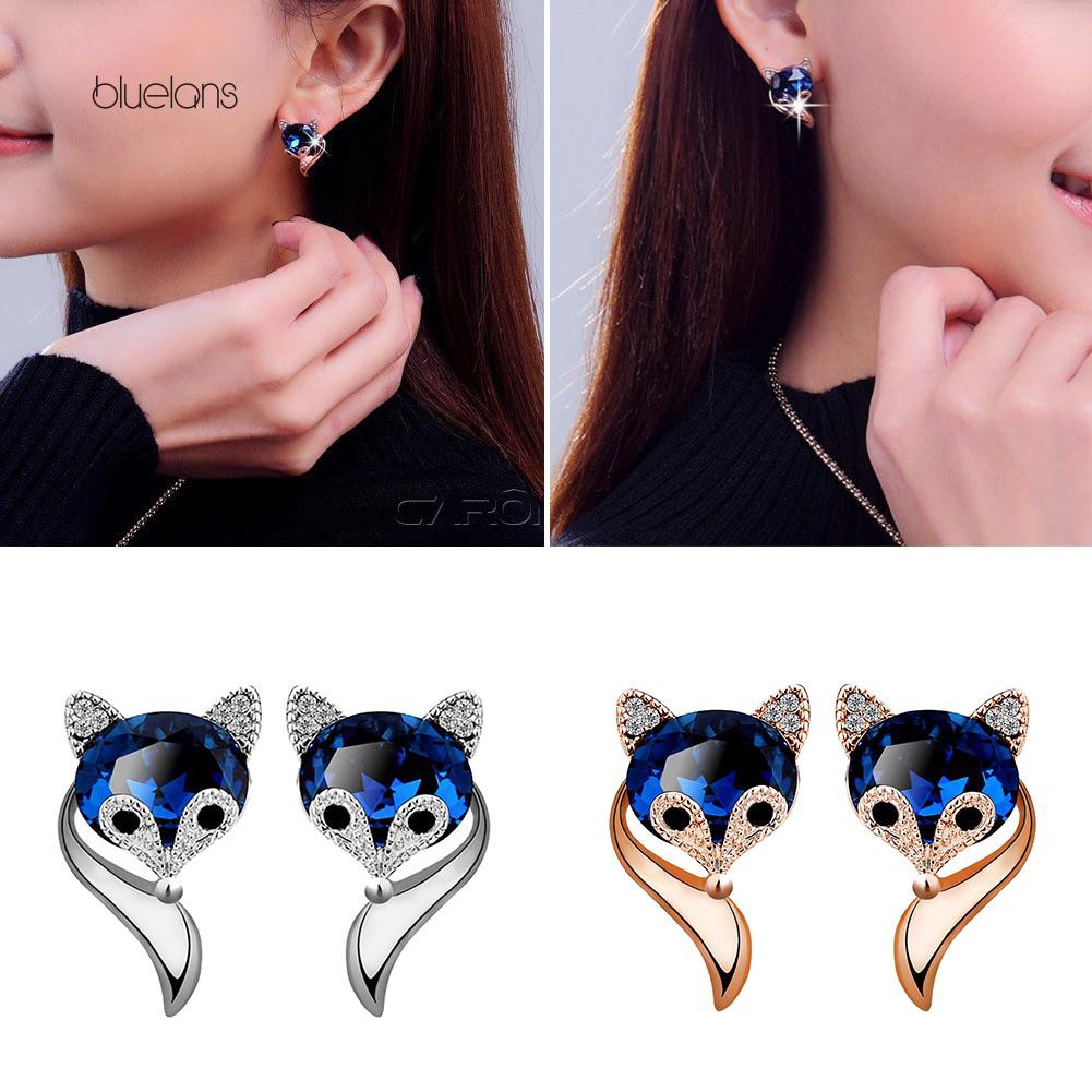 [Bluelans] Hàng Có Sẵn Bông Tai Hình Cáo Hoạt Hình Pha Lê Nhật Bản Dễ Phối Đồ Giá Thấp Đặc Biệt Thời Trang Cho Nữ