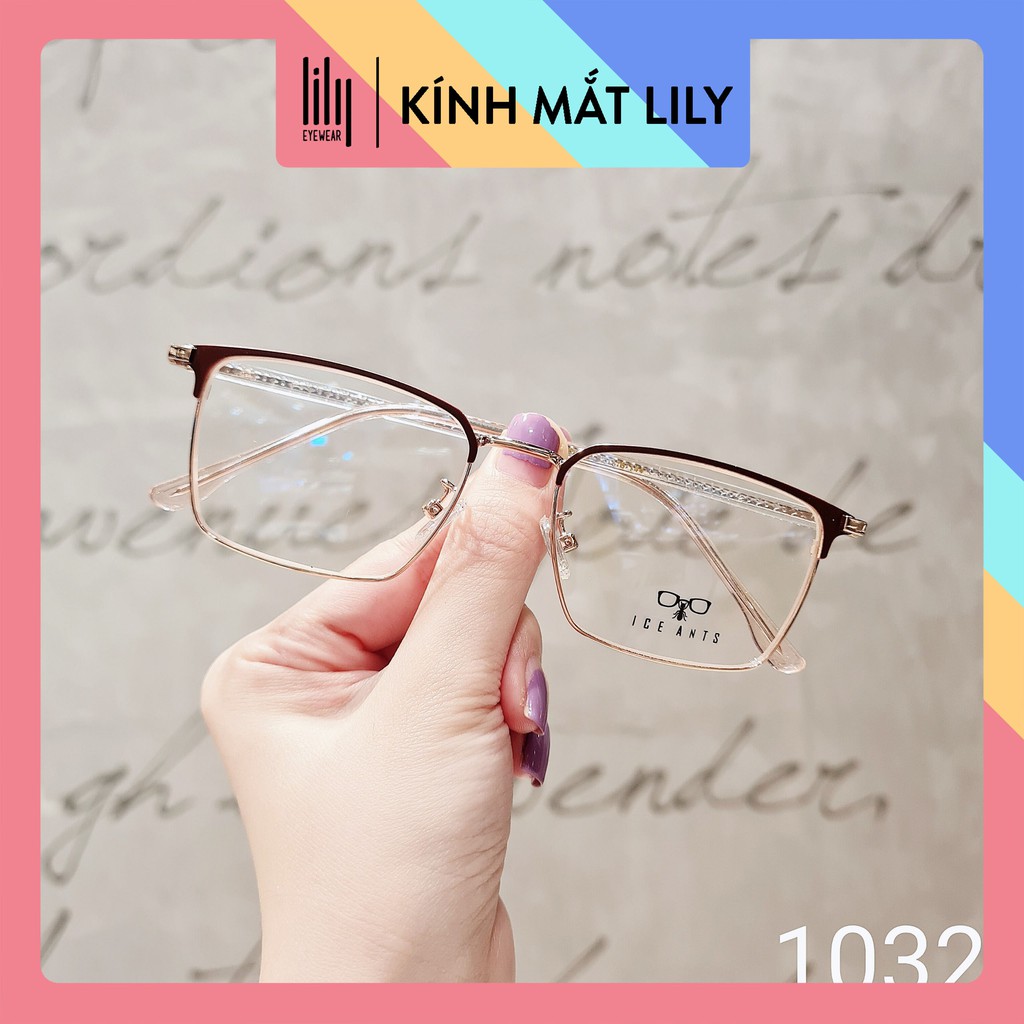 Gọng kính nam nữ kim loại Lilyeyewear mắt vuông thanh mảnh nhẹ nhàng màu sắc thời trang 1032