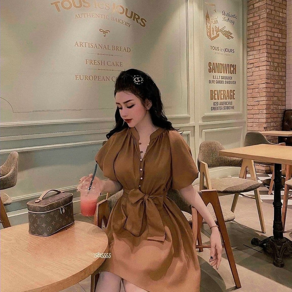 Đầm chữ A xòe phối dây mặc 2 kiểu, ĐẦM SUÔNG NÚT CƯỜM