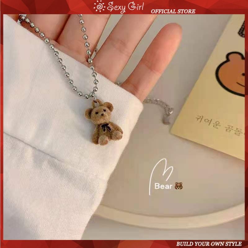 Dây chuyền mặt hình gấu Teddy phong cách hip hop đơn giản cá tính cho nữ