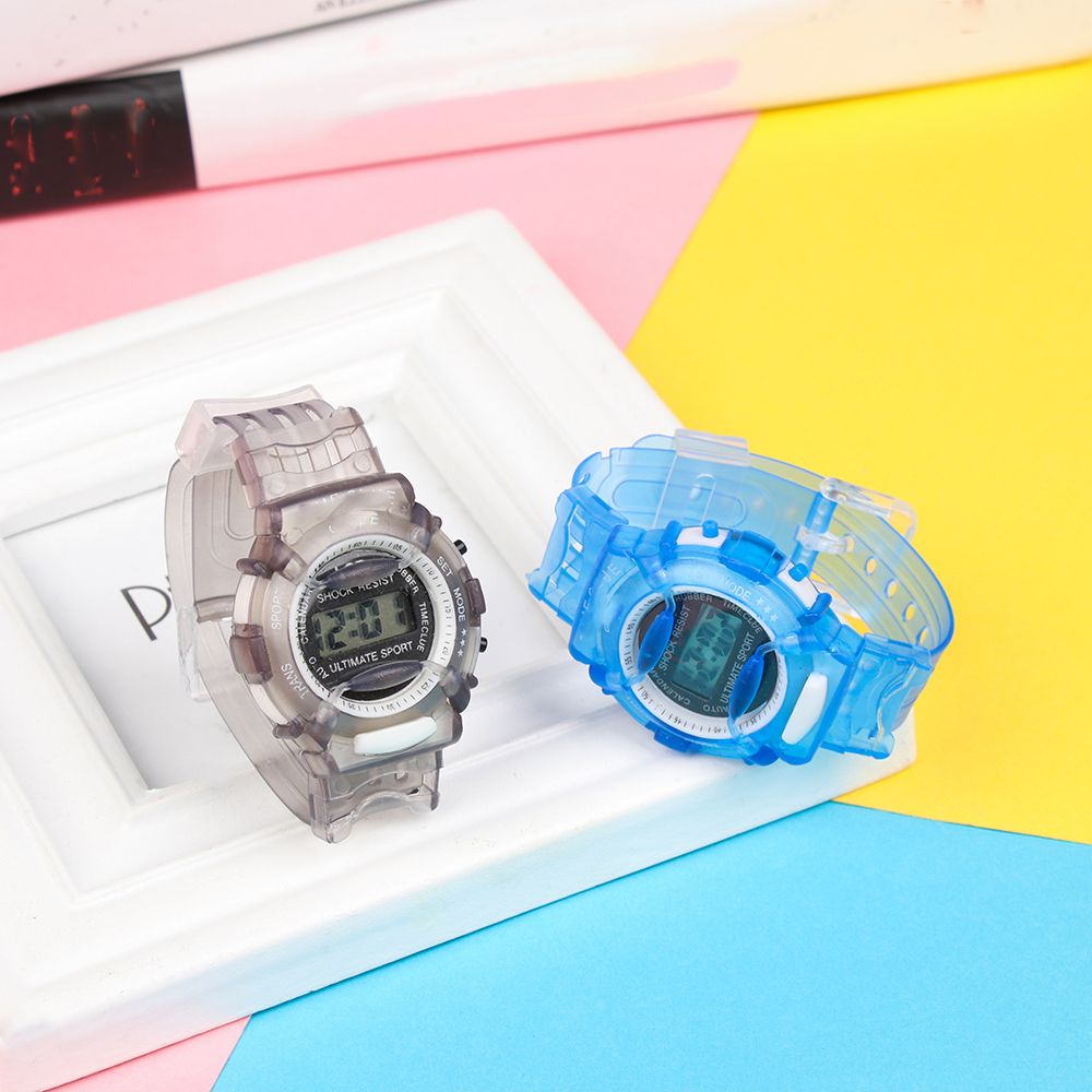 MYRON Đồng hồ đeo tay điện tử màn hình LCD bằng silicon màu kẹo thiết thực cho trẻ em