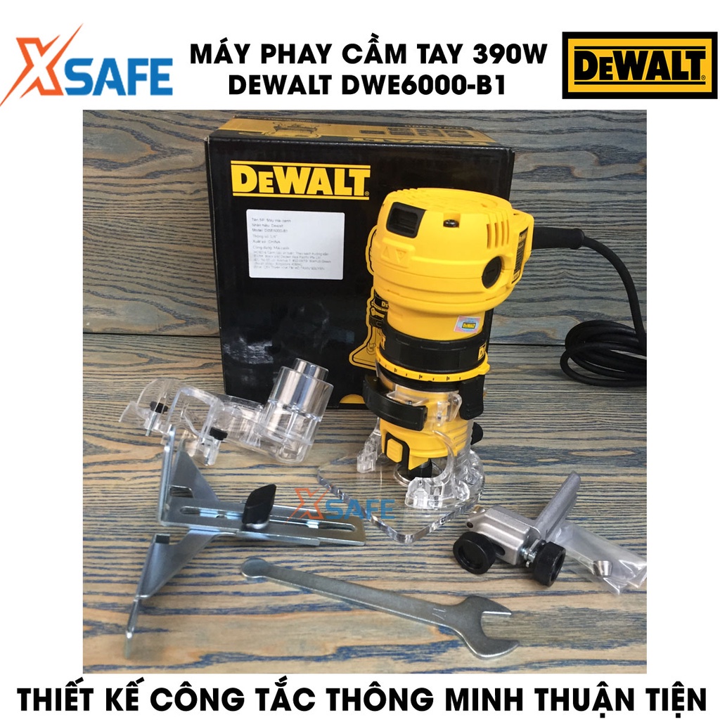 Máy phay DEWALT DWE6000-B1 390W hệ thống đế tháo lắp dễ dàng, công tắc thông minh thuận tiện