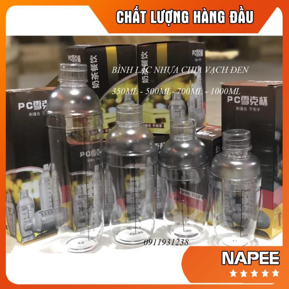 Bình lắc Shaker pha chế nhựa chia vạch đen 350ml- 500ml - 700ml - 1000ml