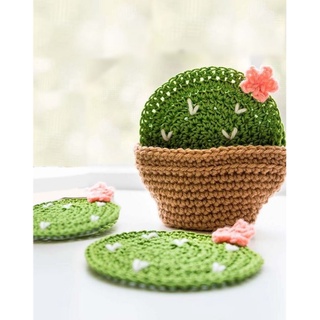 Miếng lót ly hình xương rồng bằng len