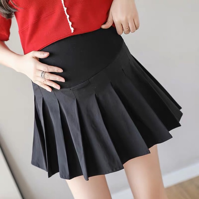 Chân váy xếp ly cho mẹ bầu ,hàng quảng châu, chân váy bầu 2 màu đen, trắng