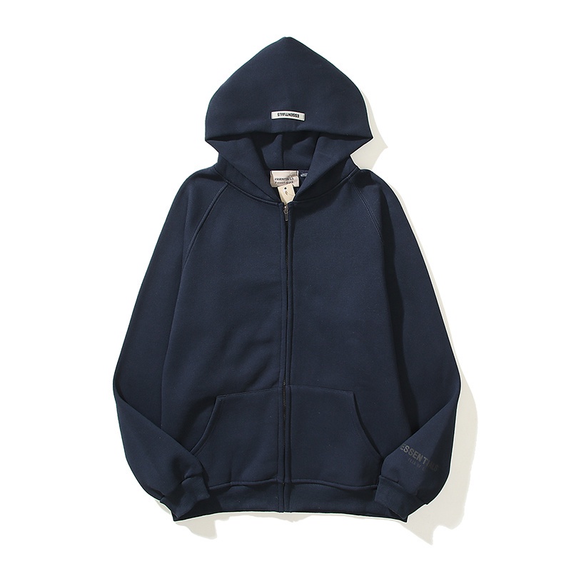 Áo Khoác Khóa Kéo Tay Dài Thể Thao Vải Cotton Phối Nhung Thời Trang Unisex