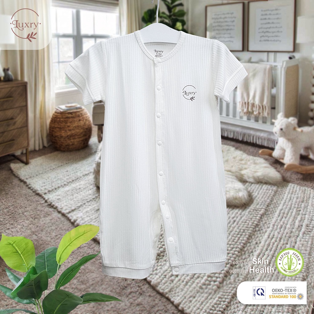 Bodysuit cộc tay cài thẳng vải sợi tre Luxry thoáng mát đáng yêu cho bé từ sơ sinh đến 12 tháng