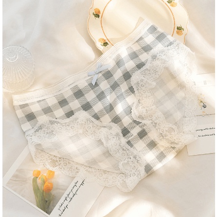 [Giá hủy diệt] Quần lót cao cấp viền ren hoạ tiết caro siêu dễ thương M13
