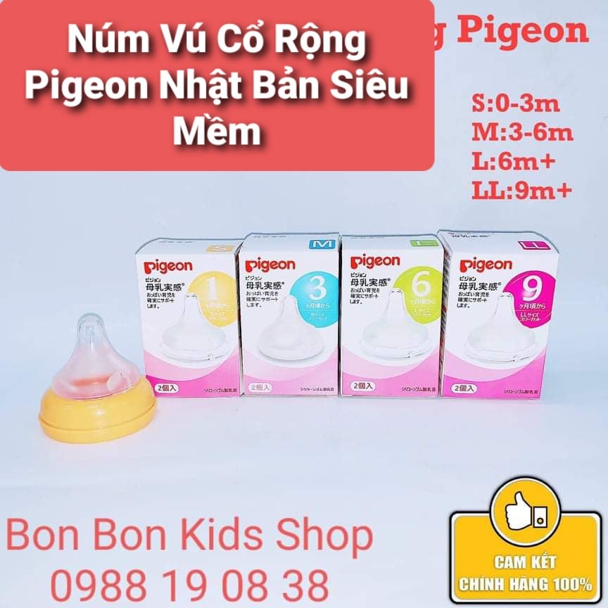 [CHÍNH HÃNG]Núm Vú Pigeon Cổ Rộng Nội Địa Nhật Hộp 2 Cái Silicon Siêu Mềm,Dai Núm Ty Cổ Rộng PigeonĐủ Size S/M/L/LL