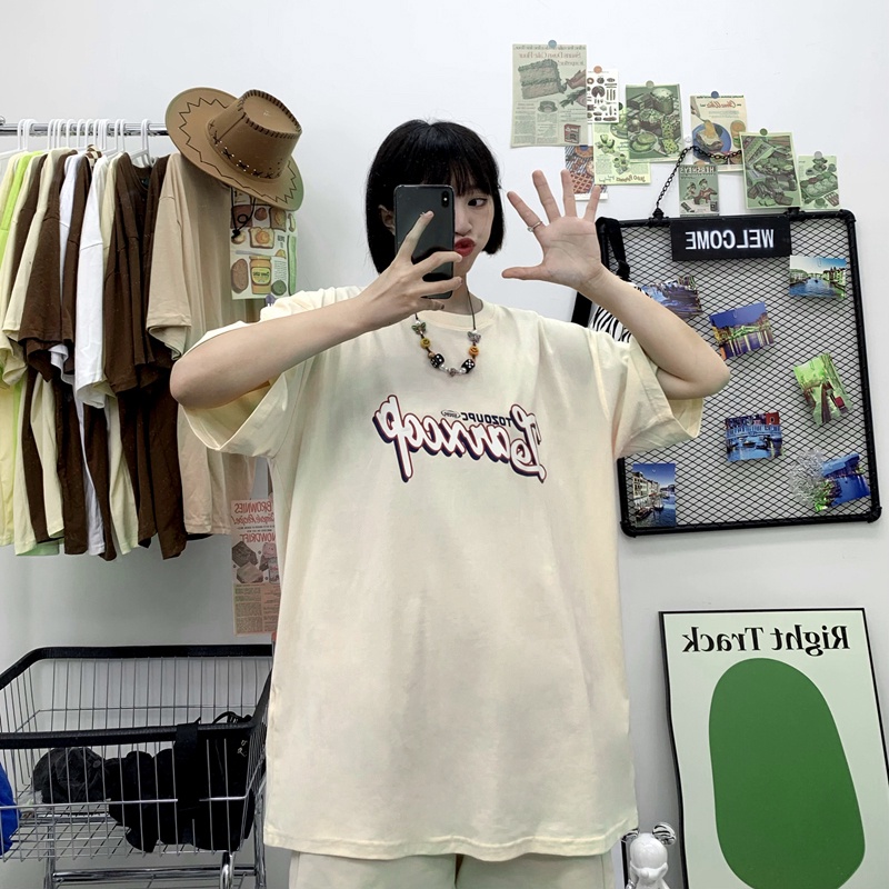 Áo phông màu be unisex tay lỡ Yinxx, áo form rộng nam nữ cổ tròn oversize ATL37