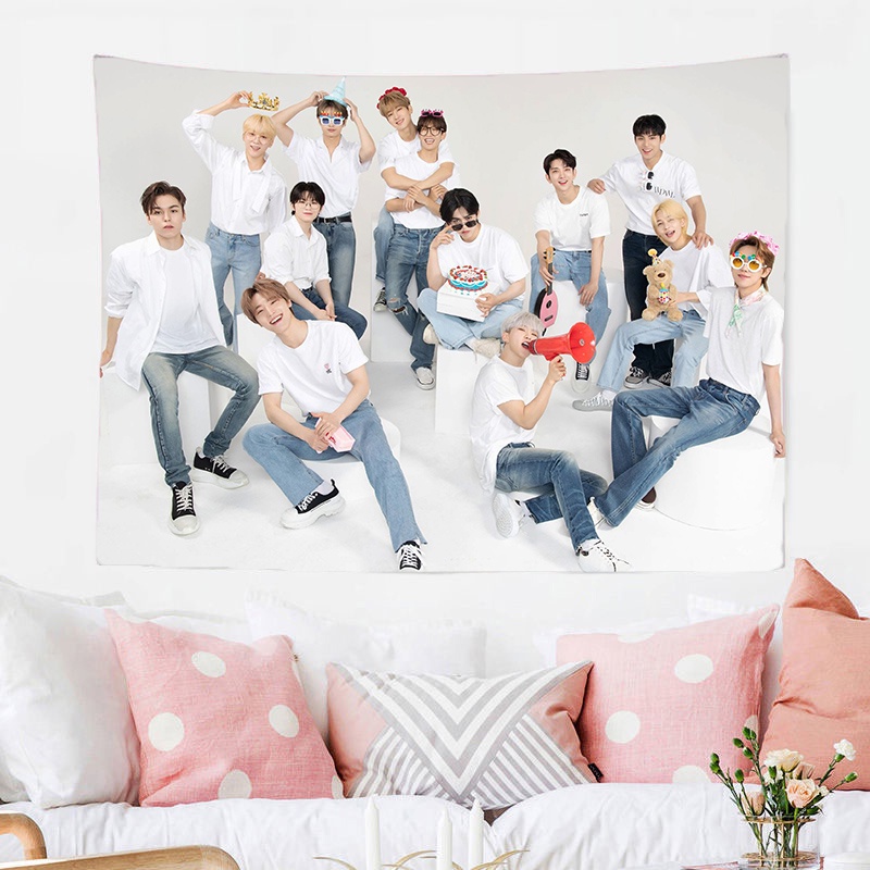 Uni.fun SEVENTEEN Nền Tấm Thảm Phòng Ngủ Treo Tường Vải Trang Trí Nhà Kpop Phông Nền Poster Biểu Ngữ