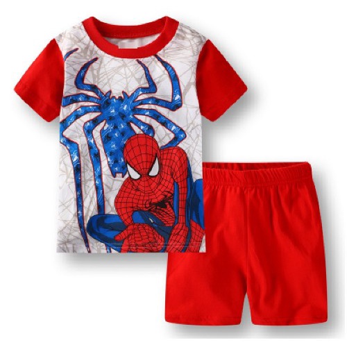 Set đồ Spiderman ngắn tay + quần short cotton thời trang mùa hè giản dị cho bé trai