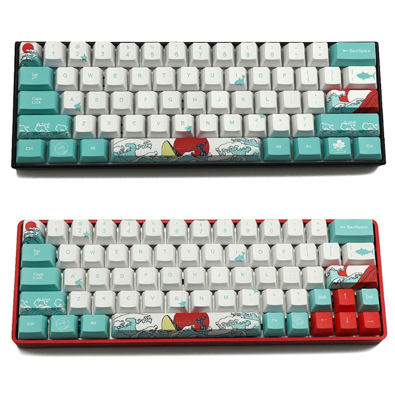 Set 71 keycap bàn phím cơ OEM Sea Coral Ukiyo-e nhuộm thăng hoa cho GH60 XD64 DZ60 GK61 GK64