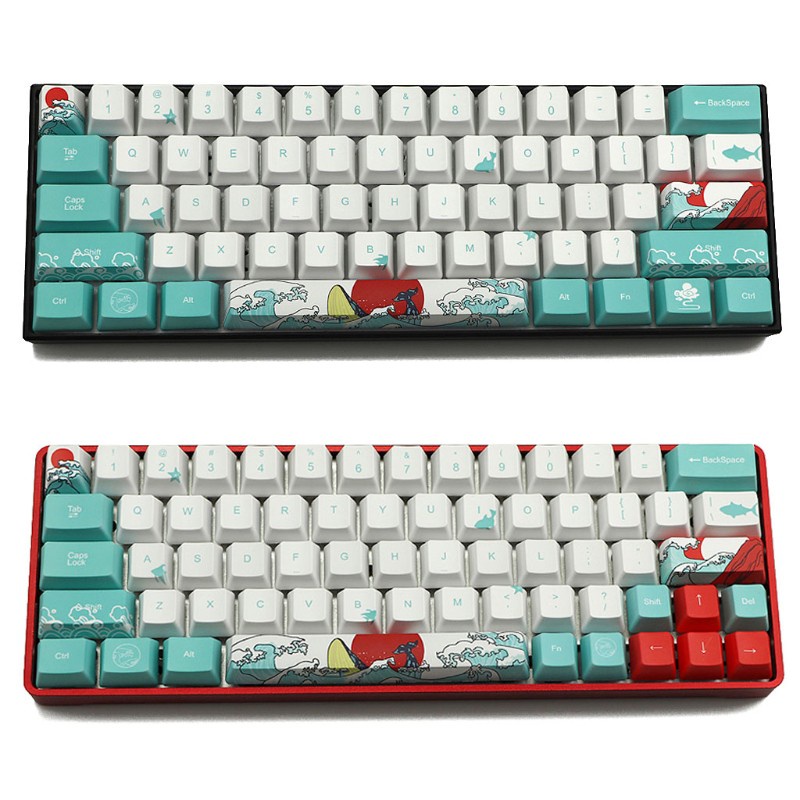 Nút Bàn Phím Cơ 71 Phím Họa Tiết San Hô Ukiyo-E Oem Cho Gh60 Xd64 Dz60 Gk61 Gk64