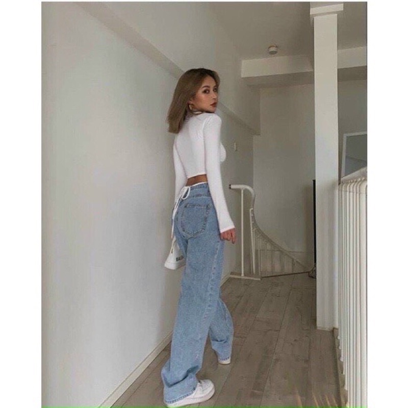 ÁO THUN CROPTOP DÀI TAY CỘT DÂY EO, BUỘC EO Mitshop2222