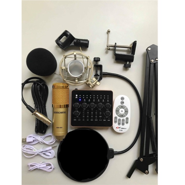 [Freeship toàn quốc từ 50k] Combo sound v10 woaichang bm900 full bộ (5 món) kèm tai nghe AKG