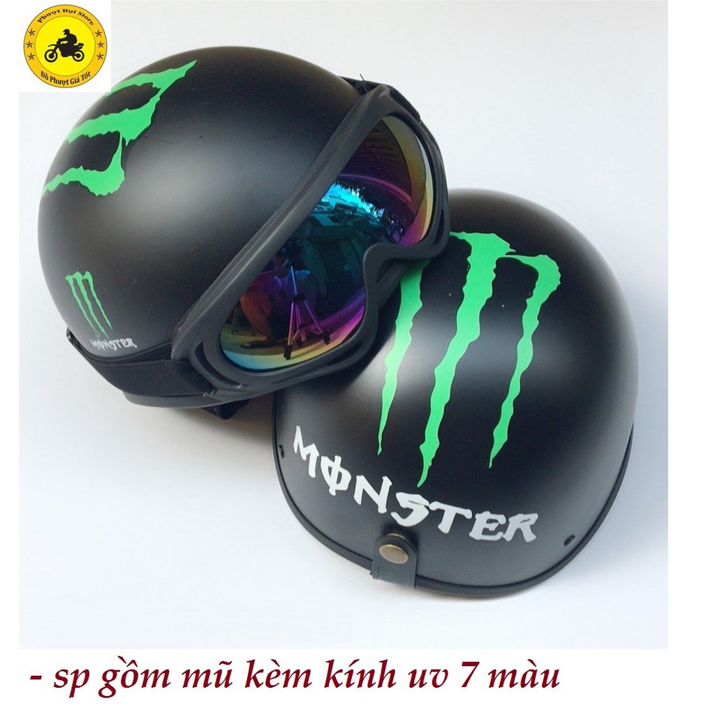 Mũ Bảo Hiểm Tem Monster, Captain, Nón Bảo Hiểm Đi Phượt Nửa Đầu ( không kèm kính)