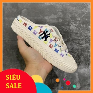 Giày Sục nữ lười thể thao MLB ny đạp gót màu Trắng hoạ tiết sneaker nam nữ Hot trend