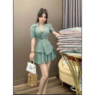 Set áo vest tay ngắn phối chân váy xếp ly!