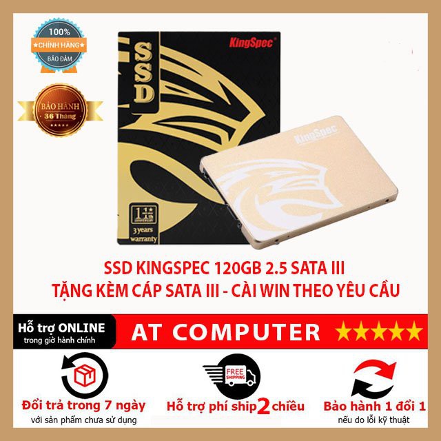 Ổ cứng di động SSD Kingspec 120GB ❤️FREESHIP❤️ tặng kèm cáp SATA III, cài win miễn phí theo yêu cầu - AT computer