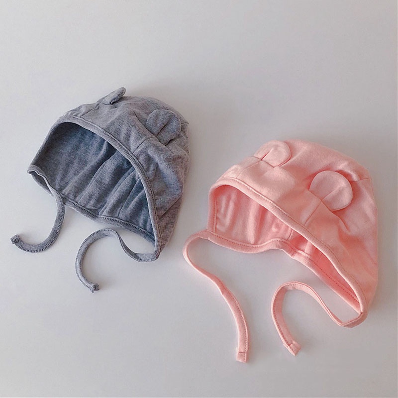 Mũ beanie giữ ấm màu trơn hình tai gấu dễ thương cho bé