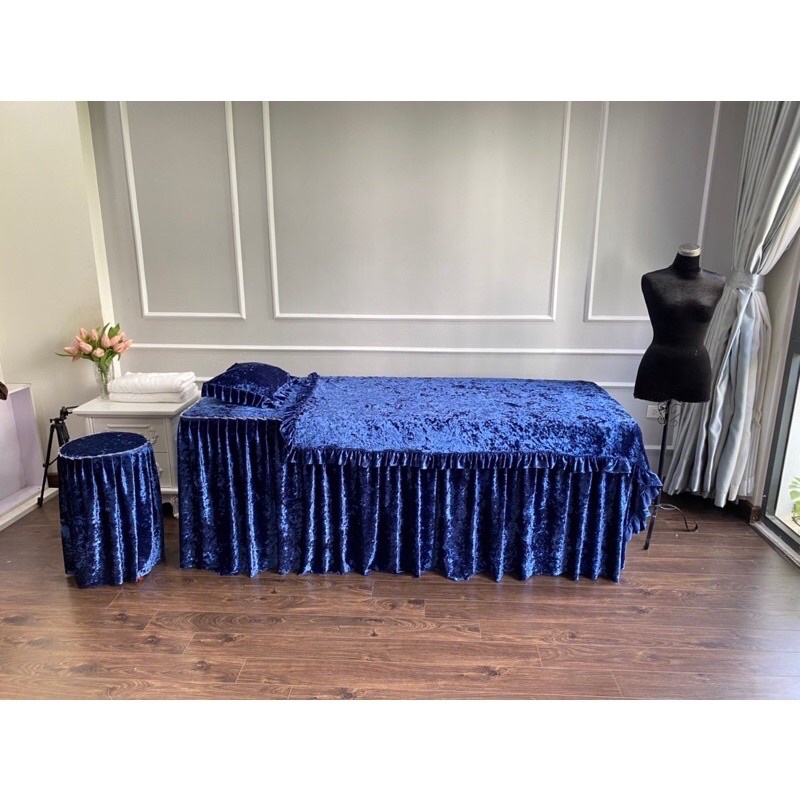 Bộ ga giường spa nhung cao cấp, nhiều màu kèm gối có ruột (ib kích thước khi đặt)