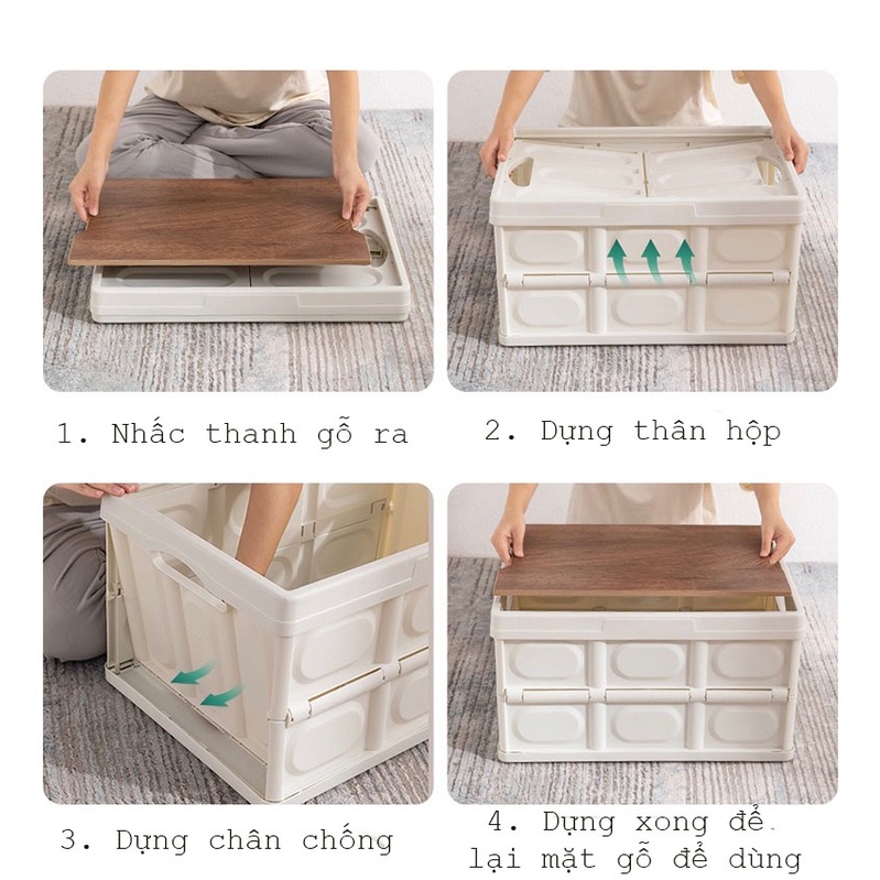 THÙNG ĐỰNG ĐỒ GẤP GỌN ĐA NĂNG NẮP GỖ TIỆN LỢI ĐI DÃ NGOẠI, CẮM TRẠI, PICNIC - THÙNG ĐỰNG ĐỒ Ô TÔ 50L