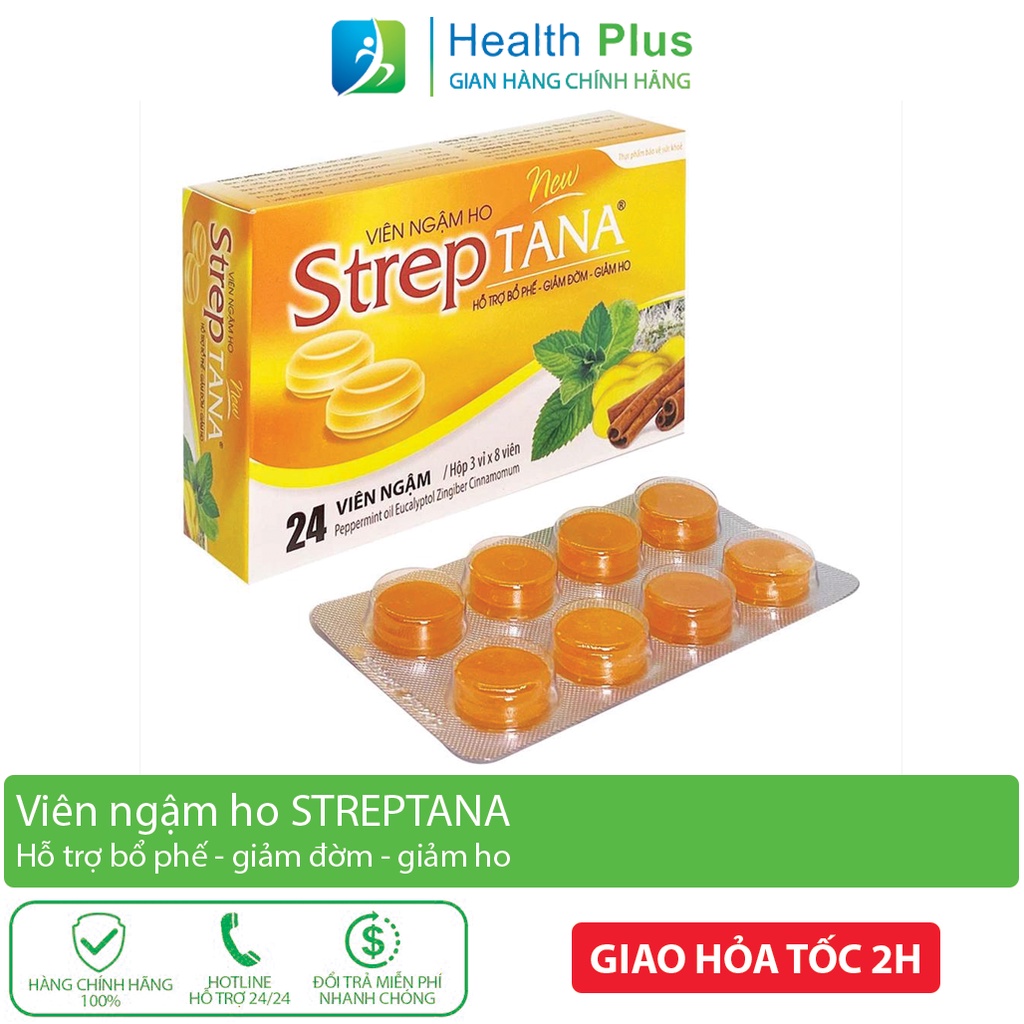 Kẹo ngậm ho Streptana nguồn gốc thảo dược, viên ngậm giảm ho, đau rát họng