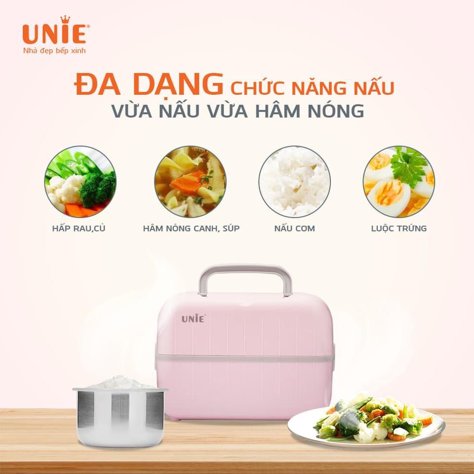 Hộp cơm cắm điện cao cấp Unie UV,1.5L công suất 300W nấu cơm nhanh chóng tặng kèm đũa, thìa inox