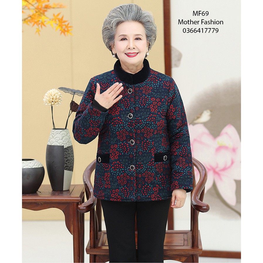 Áo khoác lót lông cực ấm cho bà, áo ấm mùa đông cho người già MF69