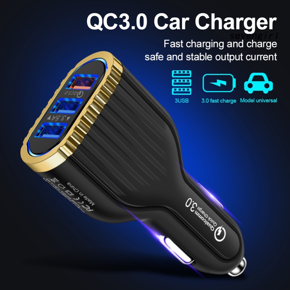 Củ Sạc Nhanh Sev-3.5A 3 Cổng Usb Qc3.0 Cho Xe Hơi