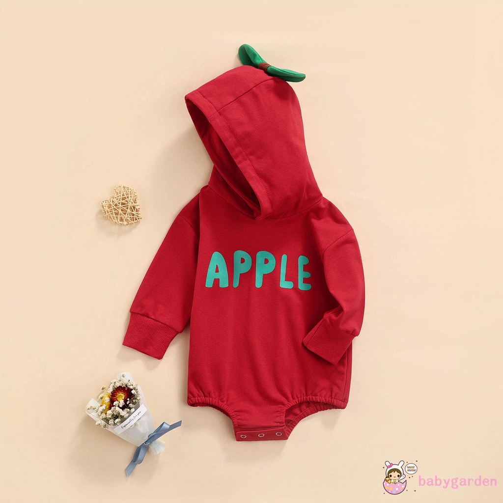 Áo liền quần tay dài có mũ in chữ Apple thời trang mùa thu cho bé 0-24 tháng tuổi