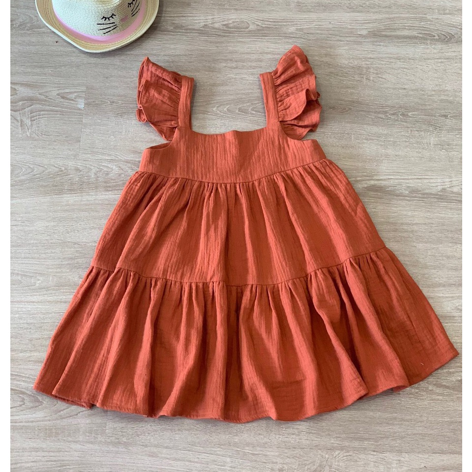 Váy đầm xô muslin tay cánh tiên cho bé