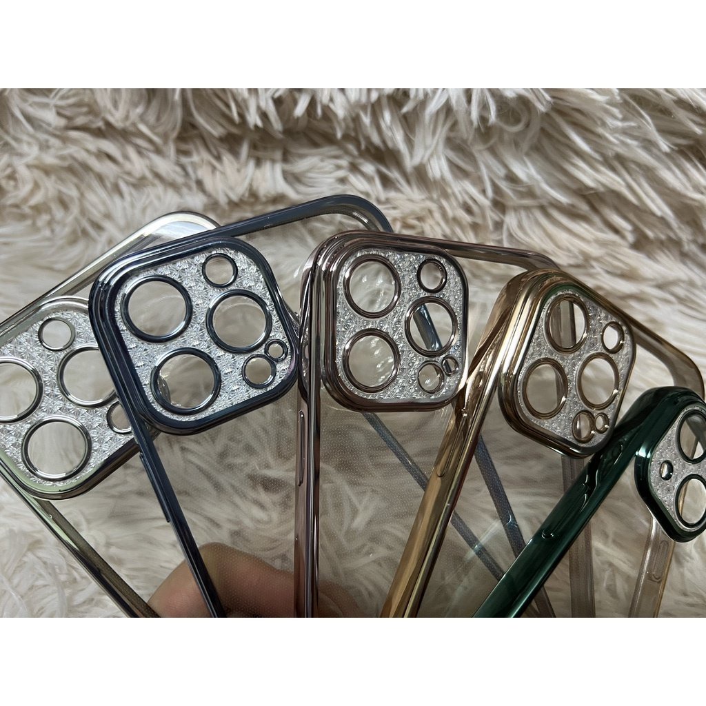VIỀN VUÔNGỐp Điện Thoại KF TPU Mềm Họa Tiết Kim Cương Lấp Lánh BẢO VỆ CAMERA Cho iPhone 7 8 X XS 11 12 13 PLUS PRO MAX