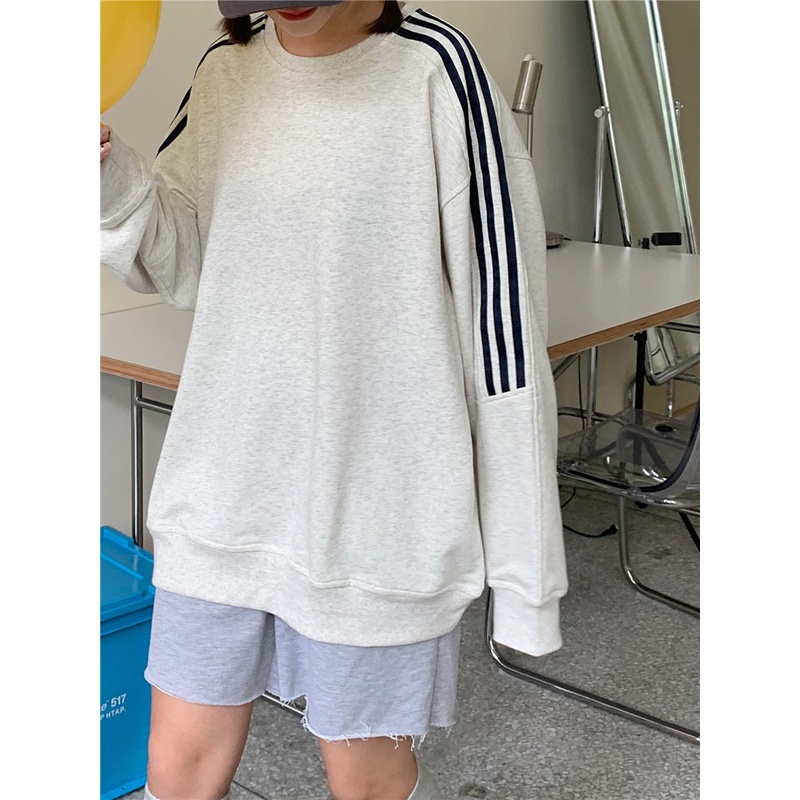 Áo Sweater Tay Dài Cổ Tròn Dáng Rộng Phong Cách Retro Hàn Quốc