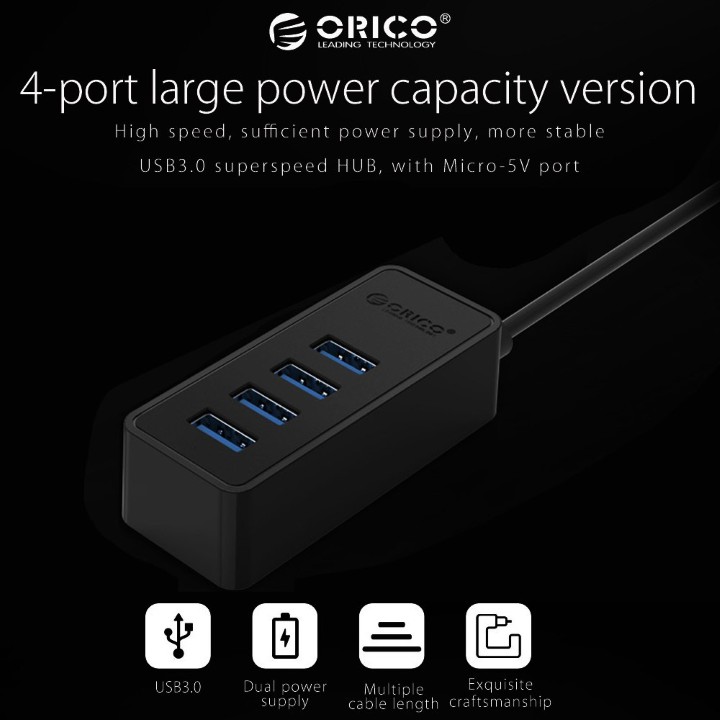 BỘ CHIA USB 4 CỔNG - HUB USB 4 CỔNG TỐC ĐỘ 3.0 CỰC NHANH - HUB USB ORICO W5P-U3