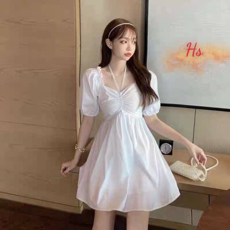 Váy kiểu bồng tay lửng có rút dây ngực