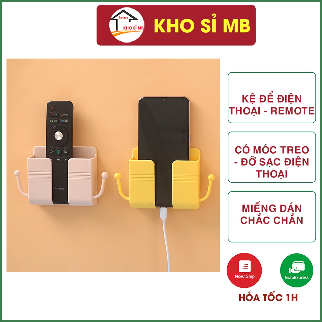 kệ dán tường để điện thoại, điều khiển, giá treo tường để điện thoại có móc treo kho sỉ mb