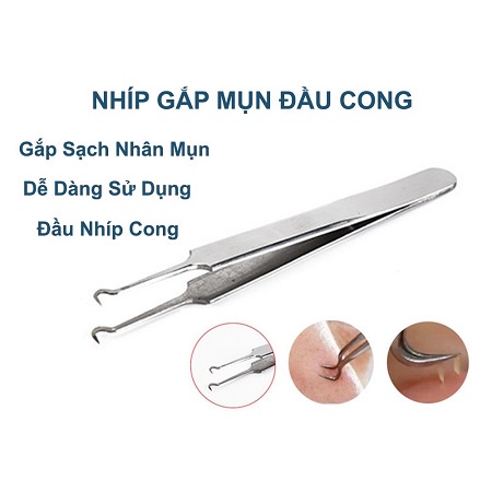 Nhíp Gắp Mụn Trứng Cá Đầu Cong - Nhíp Đa Năng Thép Không Gỉ