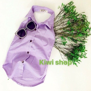 Đầm sơ mi kiểu yếm hở lưng chỉ này tím