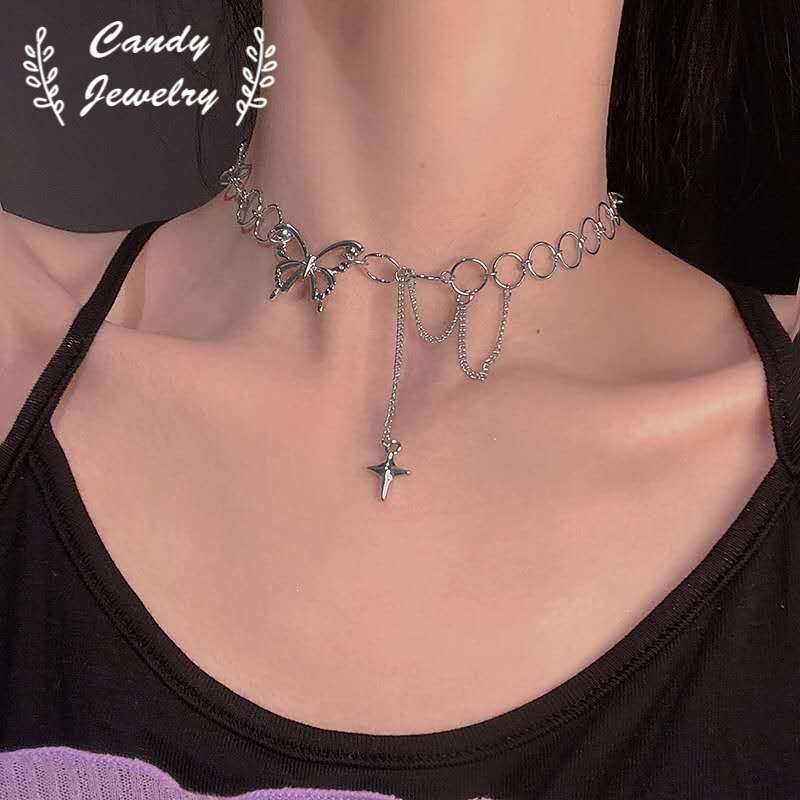 Vòng cổ choker mặt dây hình bươm bướm hợp thời trang 2020 cho nữ