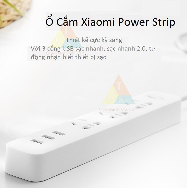 Ổ cắm Xiaomi power trắng 3USB 1.8M - Ổ điện Xiaomi Mi Power Strip Vinachi Trắng 3 Cổng USB Dây Dài 1,8m